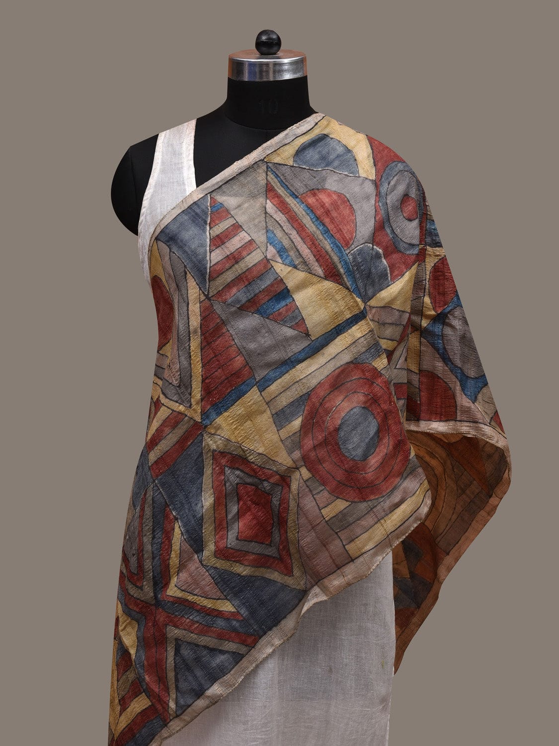 Multicolor Kalamkari Hand Painted Silk Handloom Stole with Geometric Design ds2825