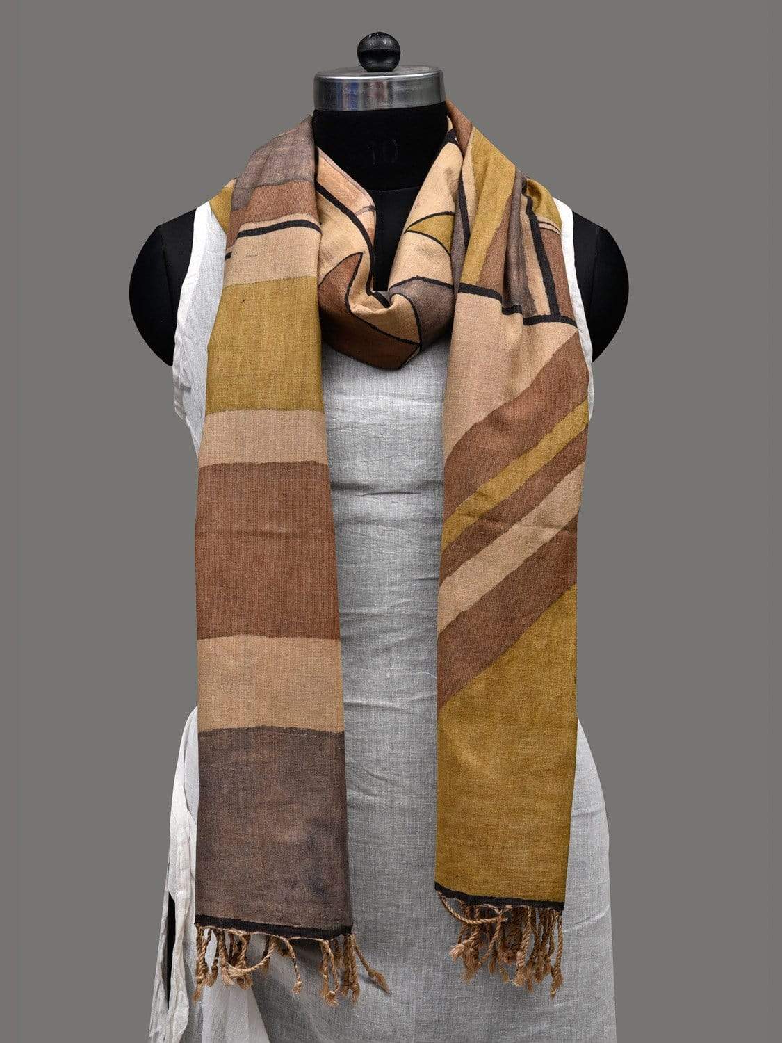Multicolor Kalamkari Hand Painted Silk Muga Handloom Dupatta with Geometric Design ds2404