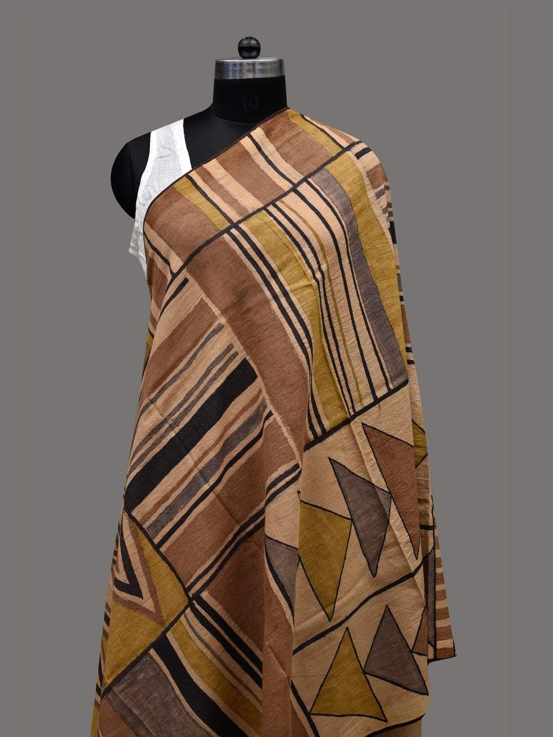 Multicolor Kalamkari Hand Painted Silk Muga Handloom Dupatta with Geometric Design ds2404