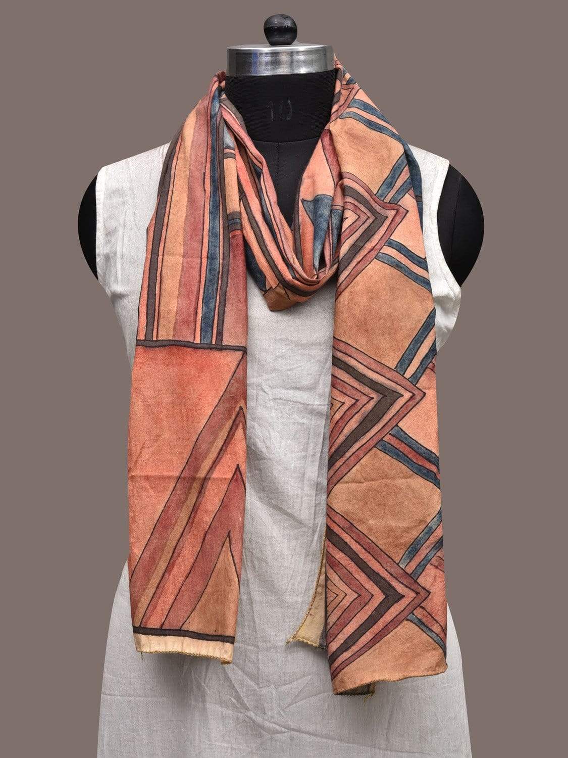 Multicolor Kalamkari Hand Painted Silk Stole with Geometric Design ds2326