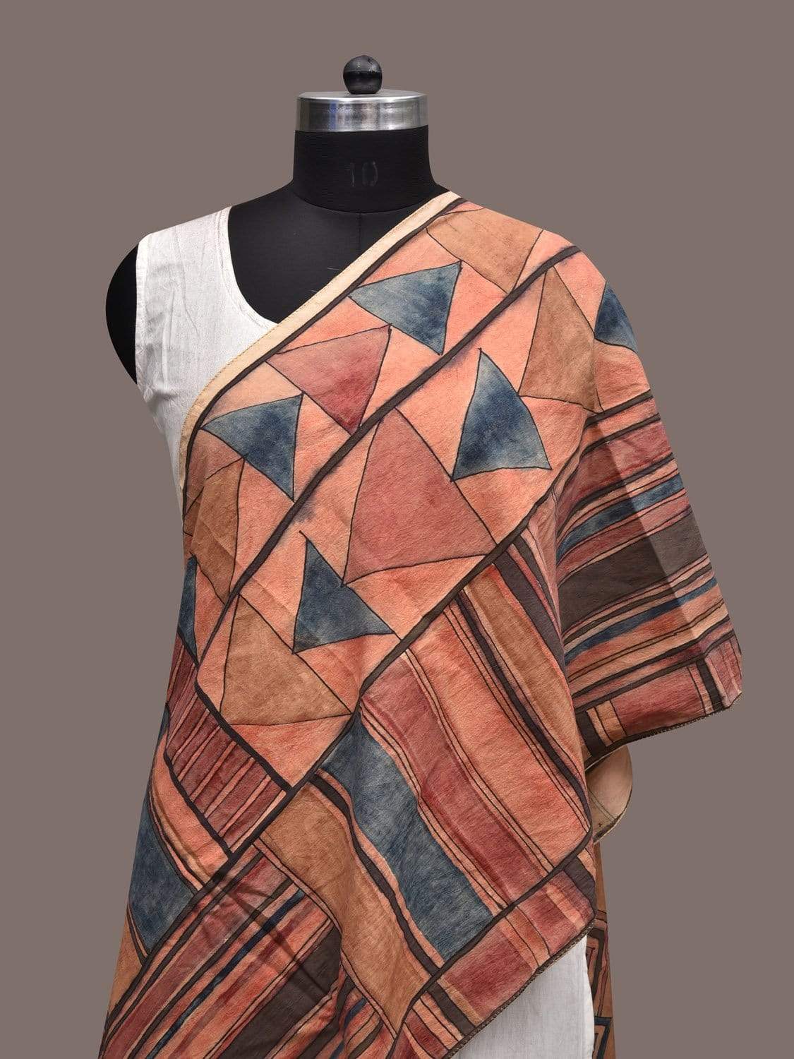 Multicolor Kalamkari Hand Painted Silk Stole with Geometric Design ds2326