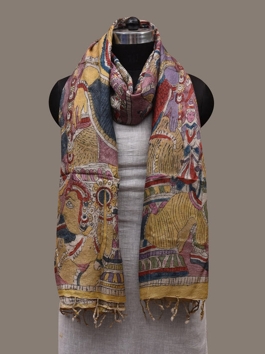 Multicolor Kalamkari Hand Painted Tussar Handloom Dupatta with Krishna Design ds2909