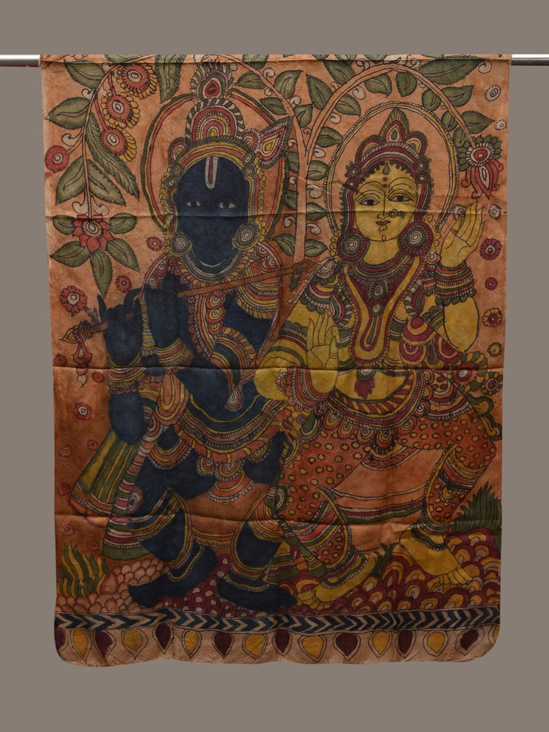 Multicolor Kalamkari Hand Painted Tussar Handloom Dupatta with Krishna Design ds2911