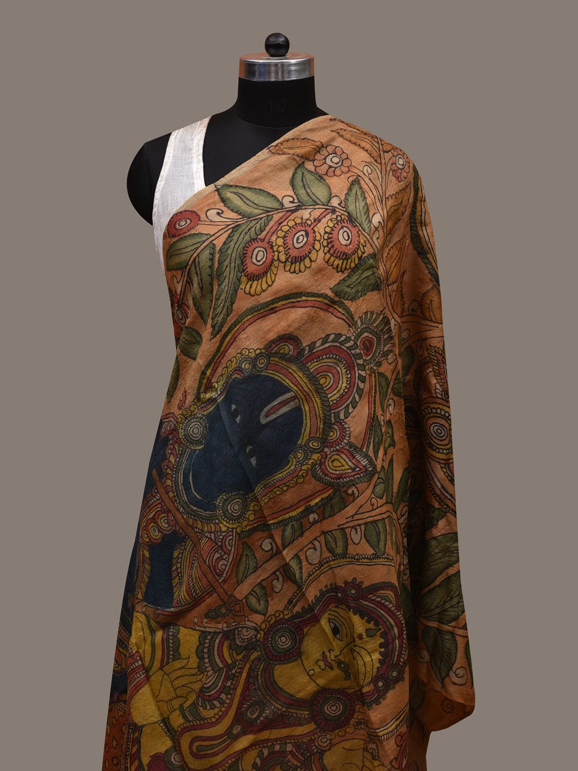 Multicolor Kalamkari Hand Painted Tussar Handloom Dupatta with Krishna Design ds2911