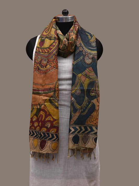 Multicolor Kalamkari Hand Painted Tussar Handloom Dupatta with Krishna Design ds2911