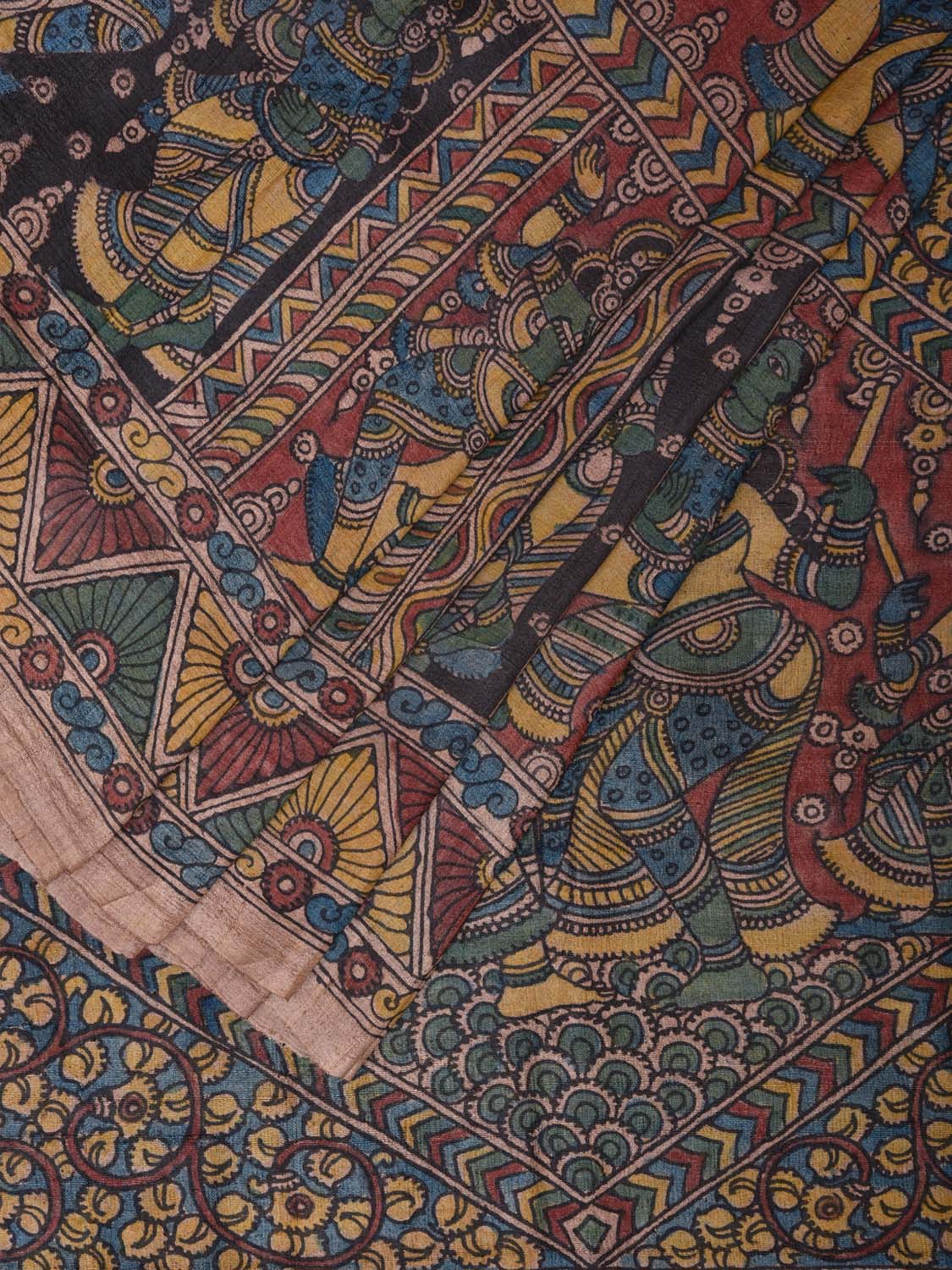 Multicolor Kalamkari Hand Painted Tussar Handloom Saree with Figures Design KL0724