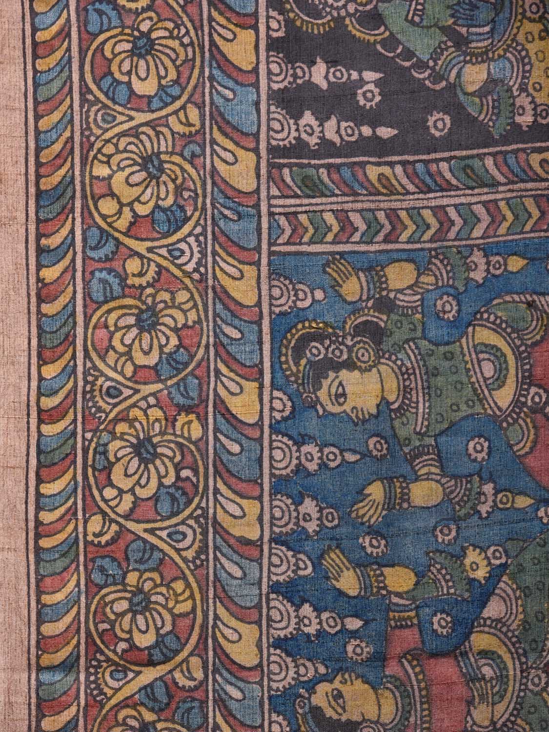 Multicolor Kalamkari Hand Painted Tussar Handloom Saree with Figures Design KL0724