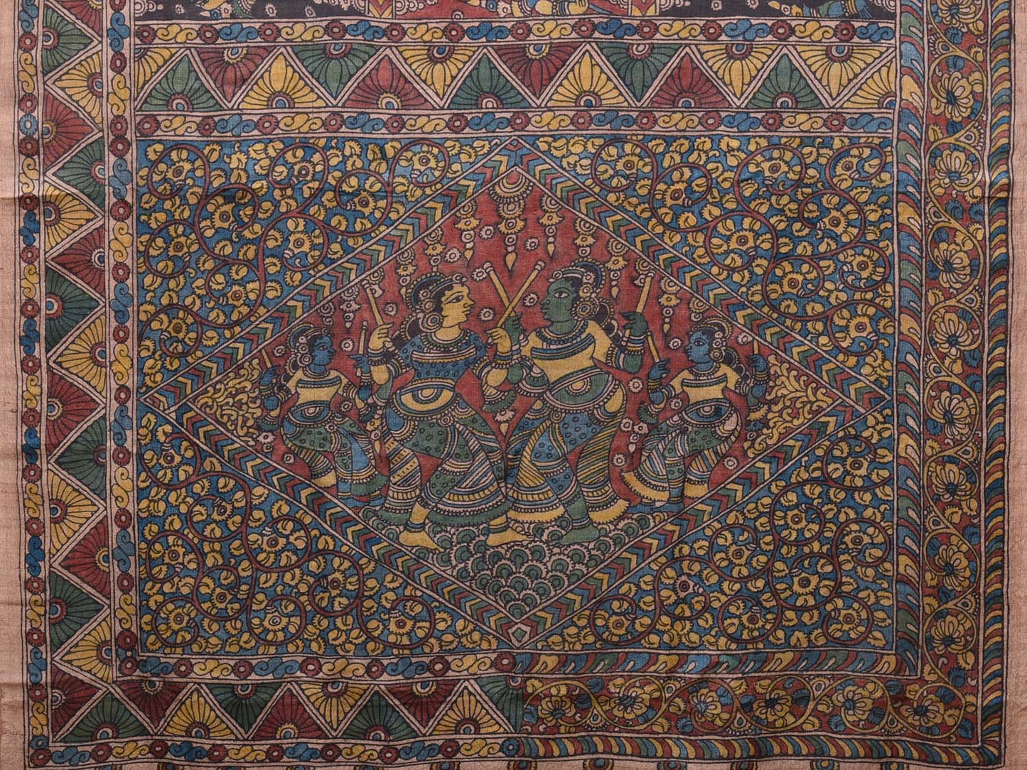 Multicolor Kalamkari Hand Painted Tussar Handloom Saree with Figures Design KL0724