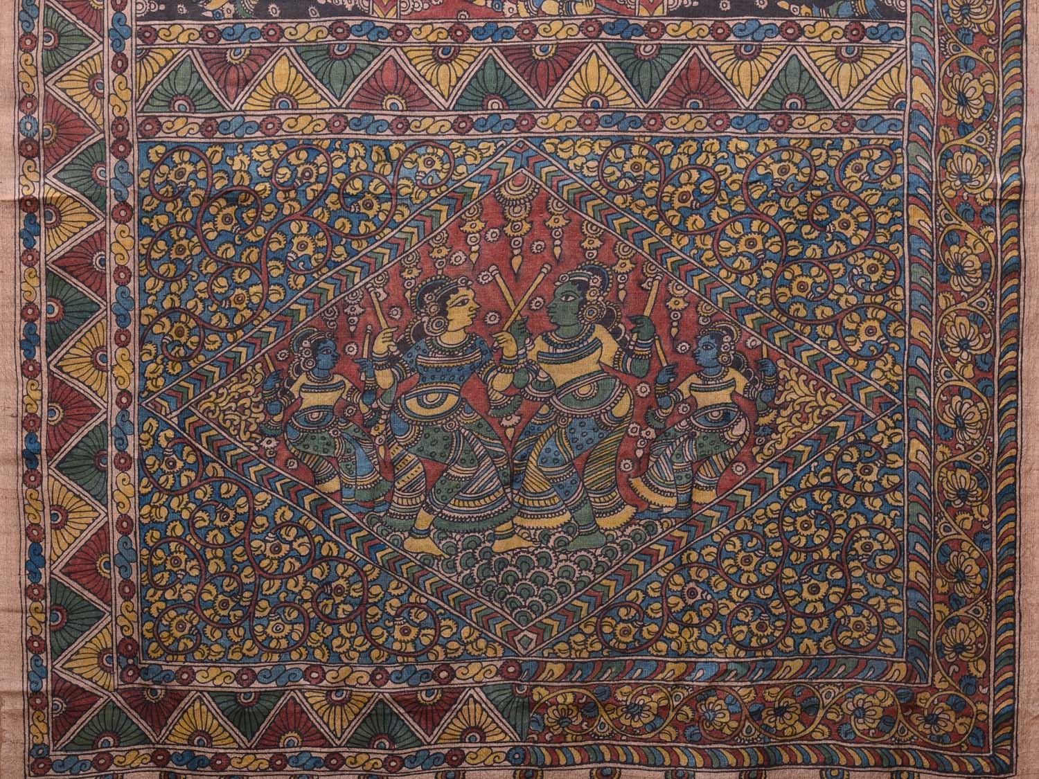 Multicolor Kalamkari Hand Painted Tussar Handloom Saree with Figures Design KL0724