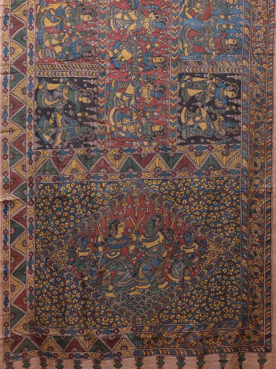 Multicolor Kalamkari Hand Painted Tussar Handloom Saree with Figures Design KL0724