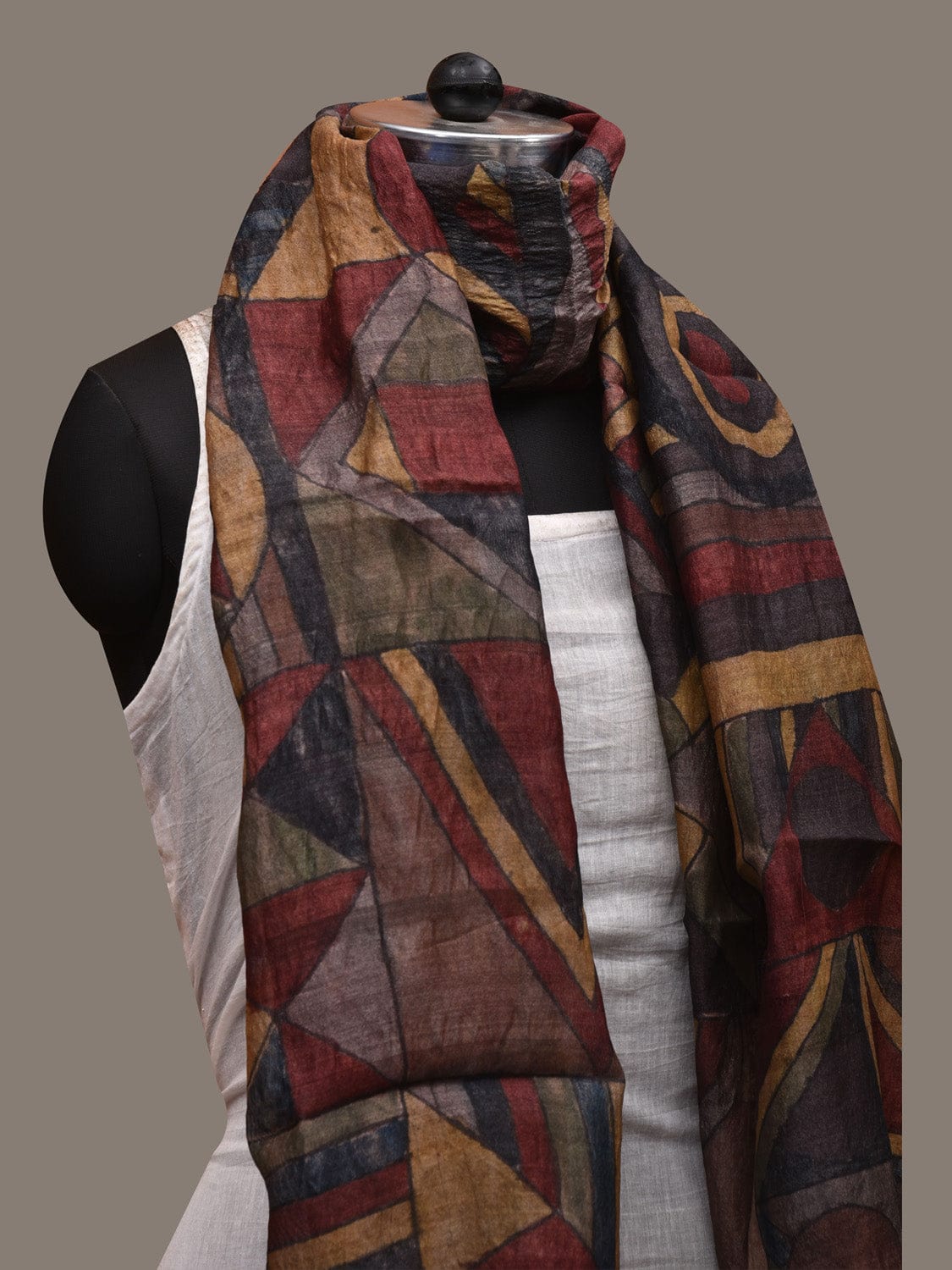 Multicolor Kalamkari Hand Painted Tussar Handloom Stole with Geometric Design ds2912