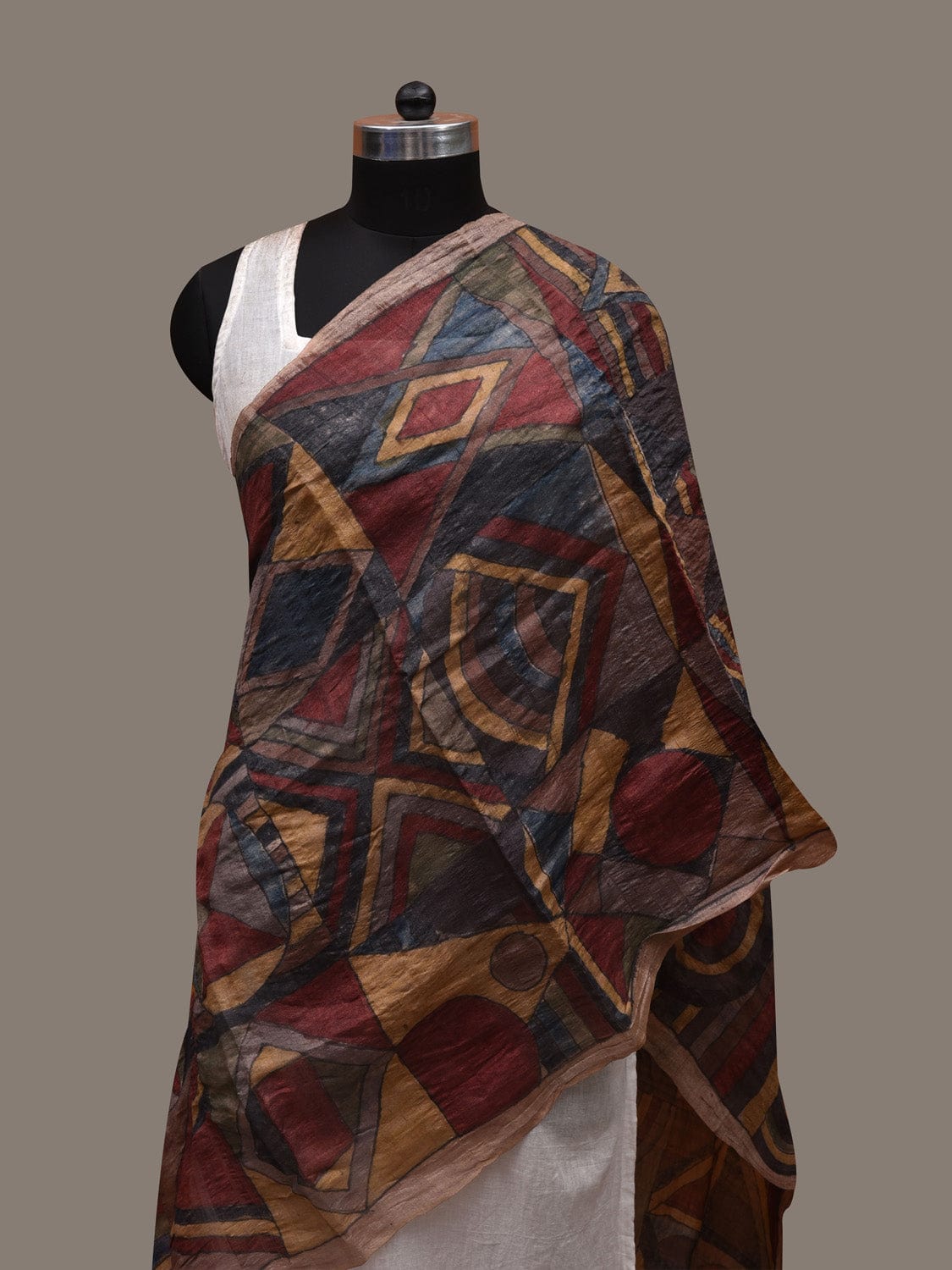 Multicolor Kalamkari Hand Painted Tussar Handloom Stole with Geometric Design ds2912