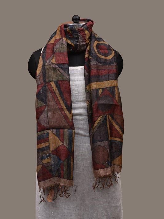 Multicolor Kalamkari Hand Painted Tussar Handloom Stole with Geometric Design ds2912