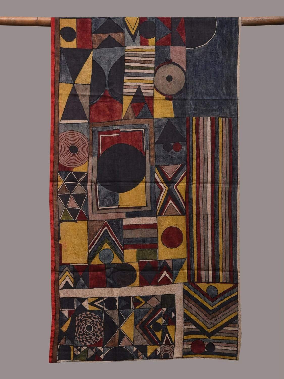 Multicolor Kalamkari Hand Painted Tussar Handloom Stole with Geometrical Design ds2434