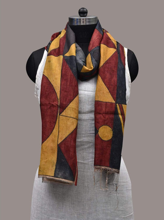 Multicolor Kalamkari Hand Painted Tussar Handloom Stole with Geometrical Design ds2435