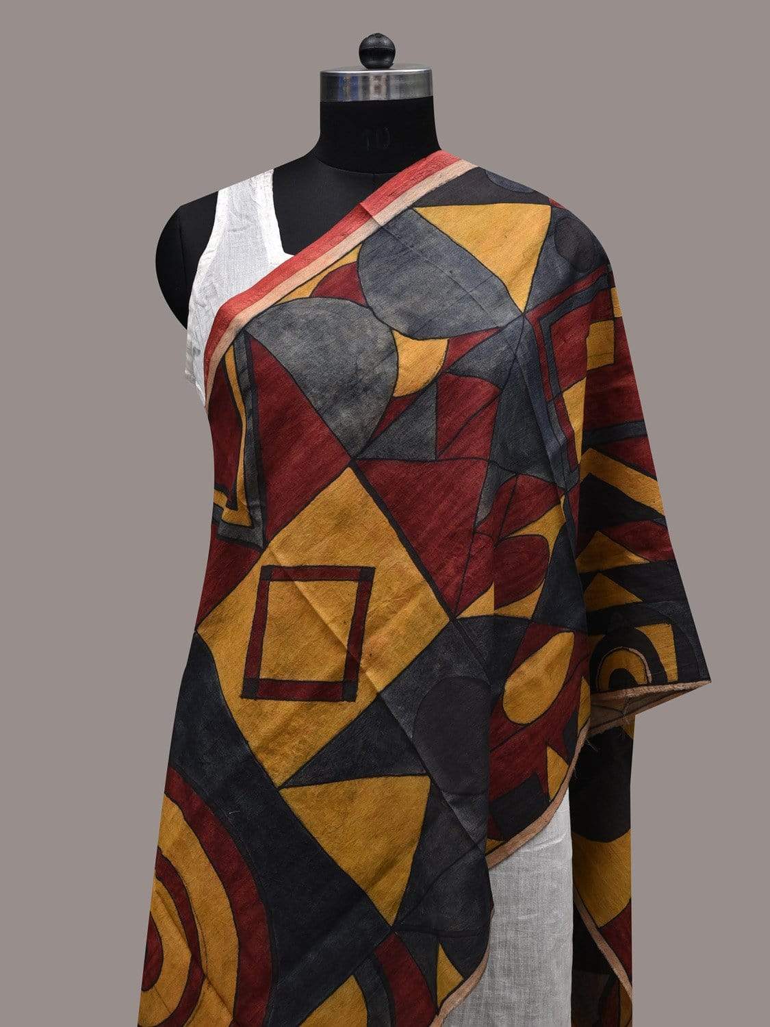 Multicolor Kalamkari Hand Painted Tussar Handloom Stole with Geometrical Design ds2435