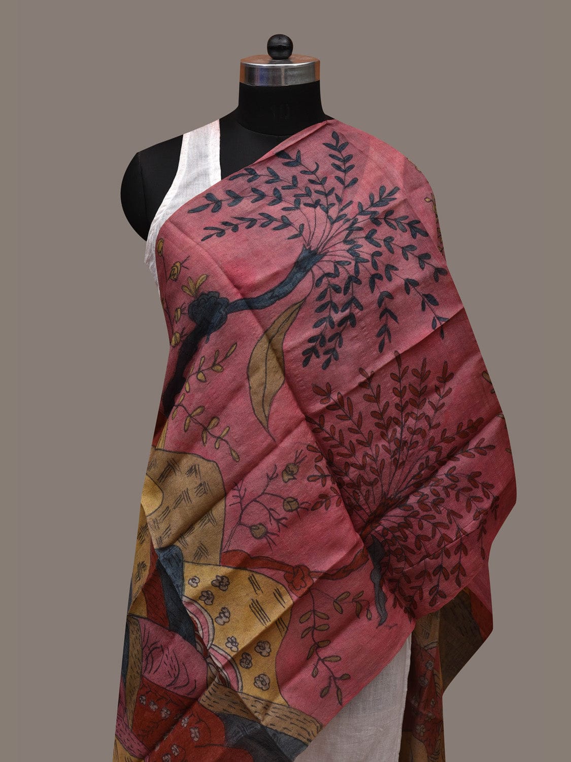 Multicolor Kalamkari Hand Painted Tussar Handloom Stole with Mountains Design ds2679