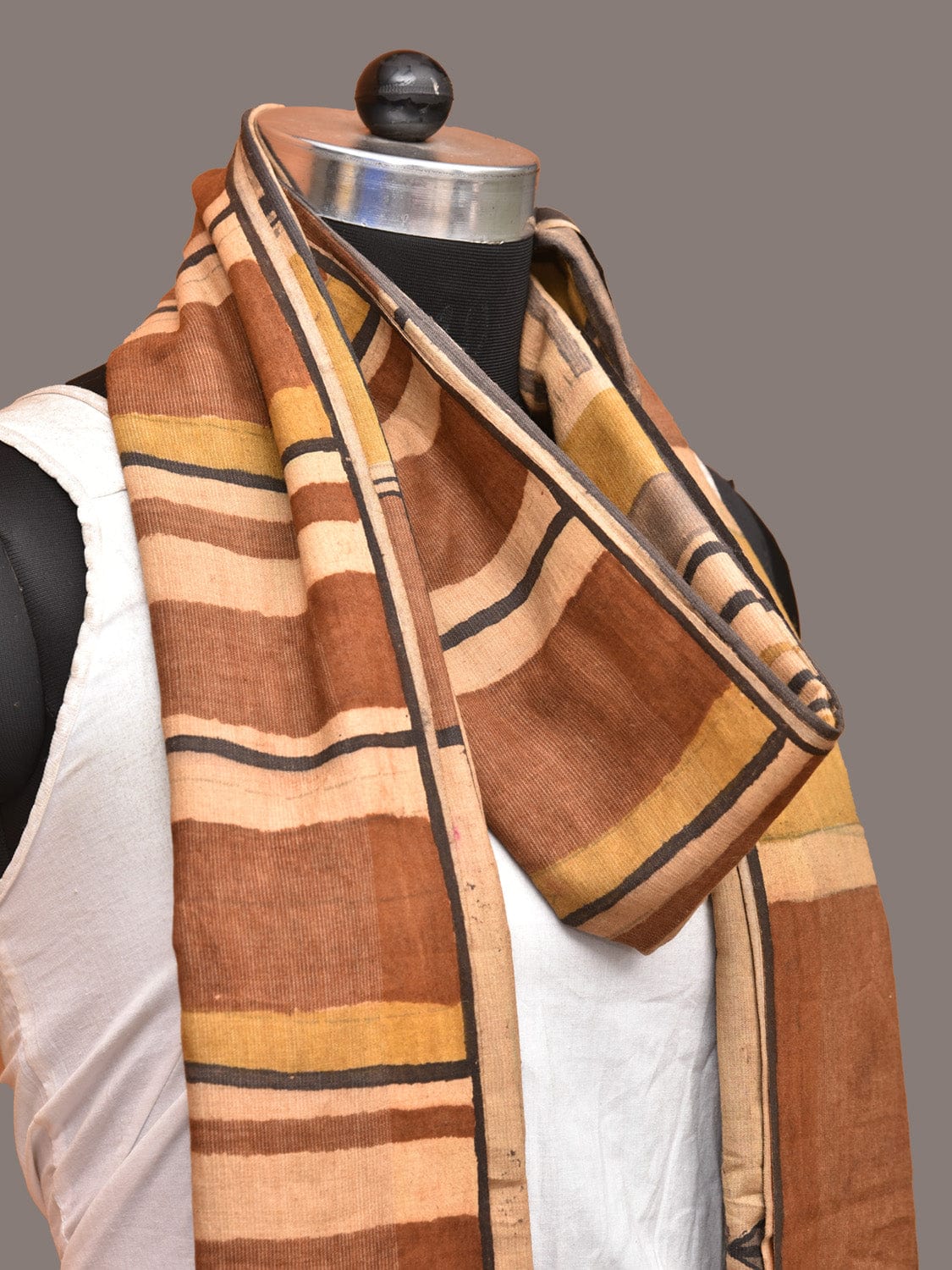 Multicolor Kalamkari Hand Painted Tussar Muga Handloom Dupatta with Geometrical Design ds3248