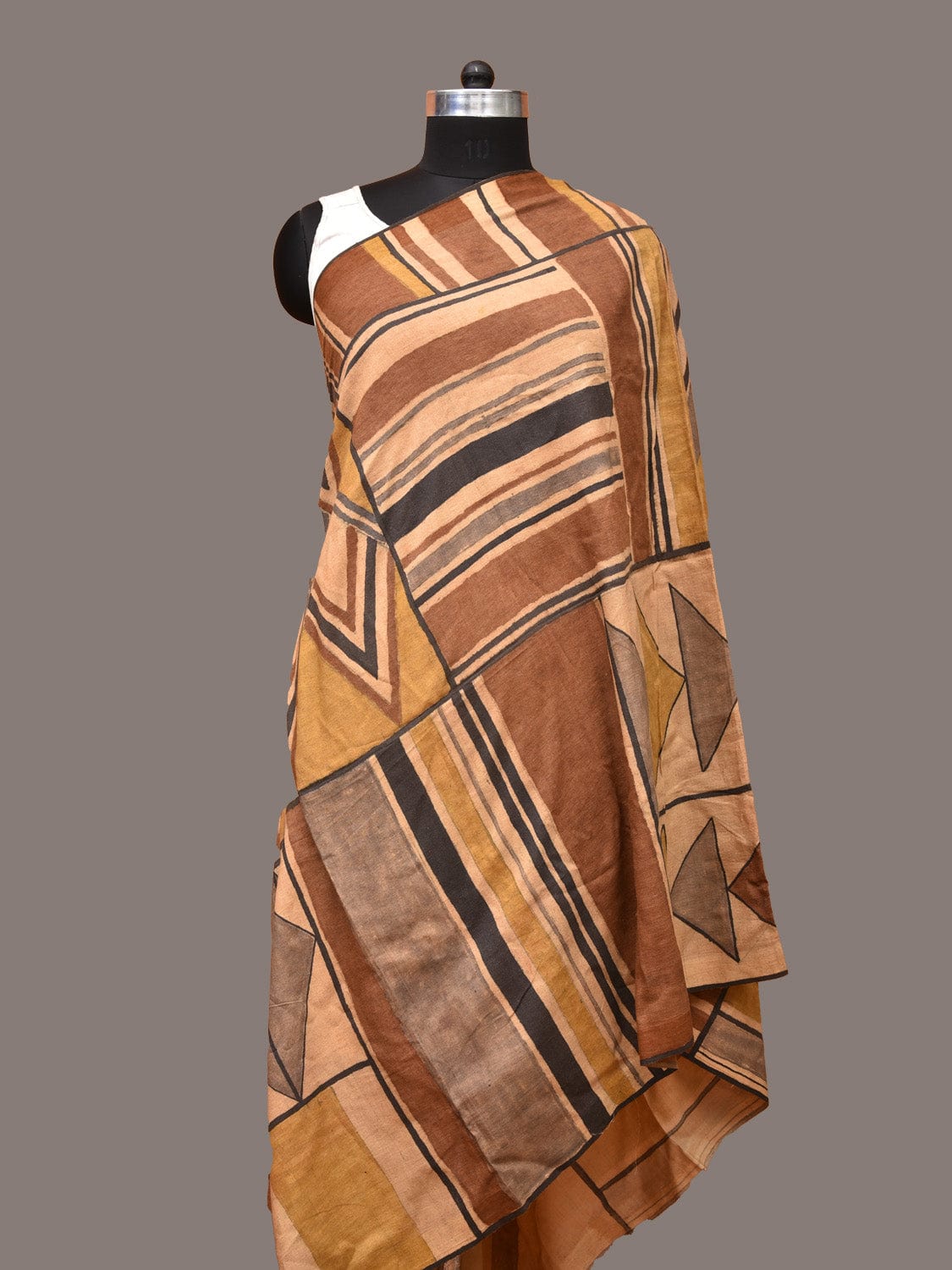 Multicolor Kalamkari Hand Painted Tussar Muga Handloom Dupatta with Geometrical Design ds3248