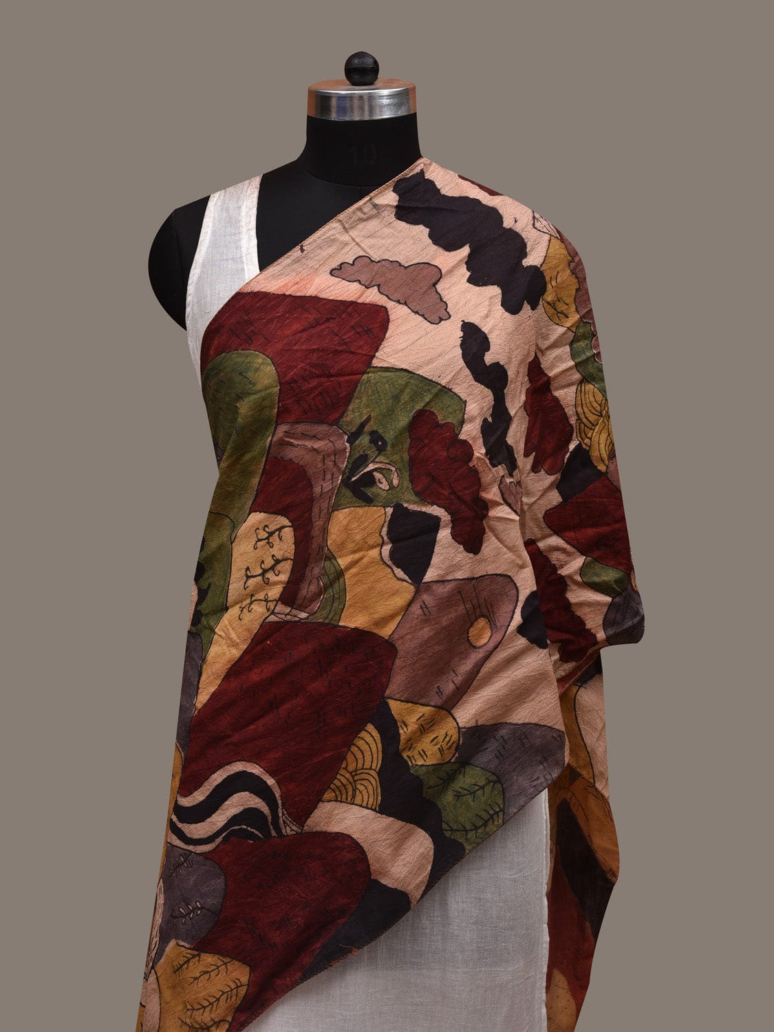 Multicolor Kalamkari Hand Painted Tussar Stole with Mountains Design ds2929