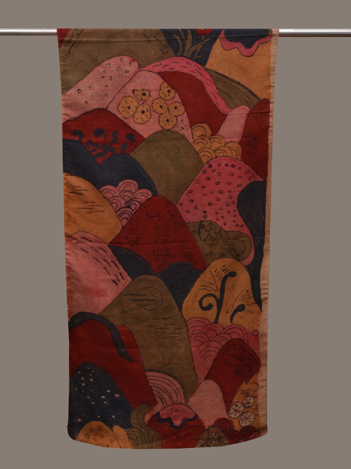 Multicolor Kalamkari Hand Painted Woolen Handloom Stole with Mountains Design ds2760