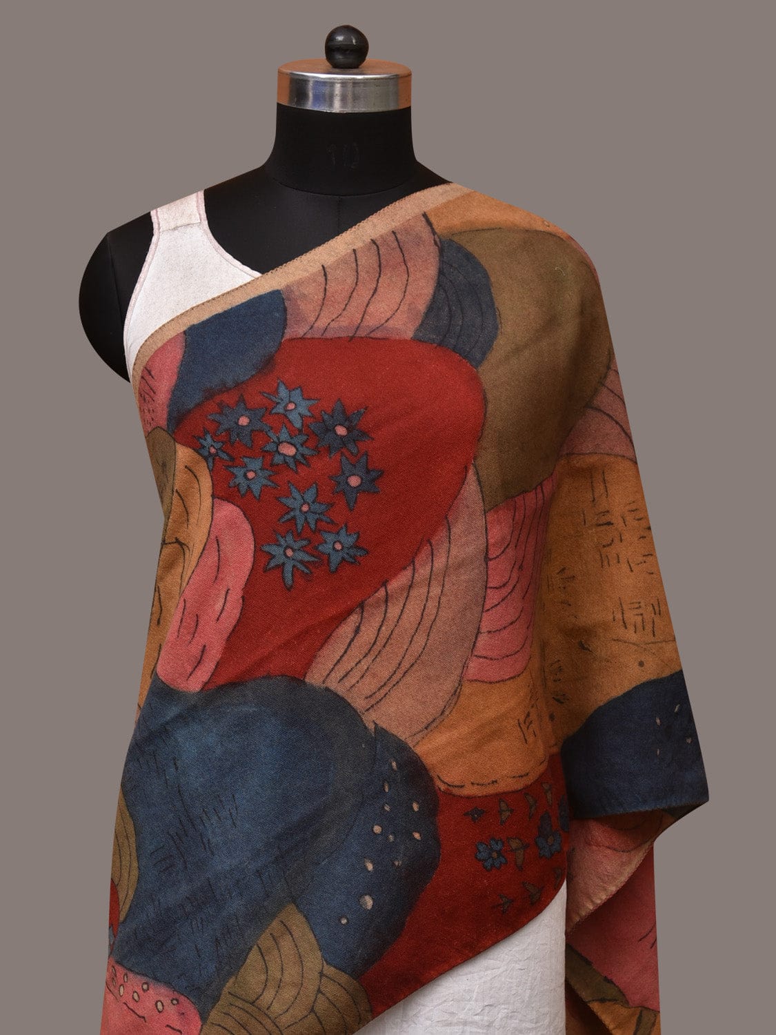 Multicolor Kalamkari Hand Painted Woolen Handloom Stole with Mountains Design ds3545