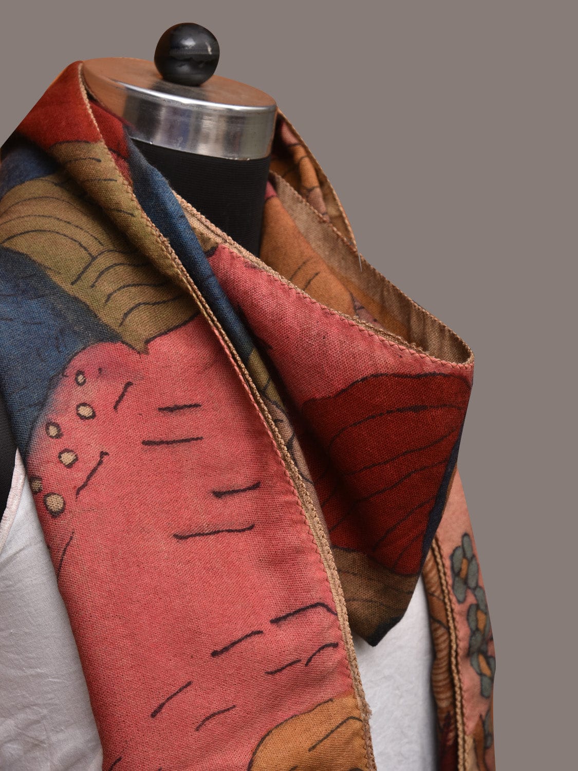 Multicolor Kalamkari Hand Painted Woolen Handloom Stole with Mountains Design ds3545