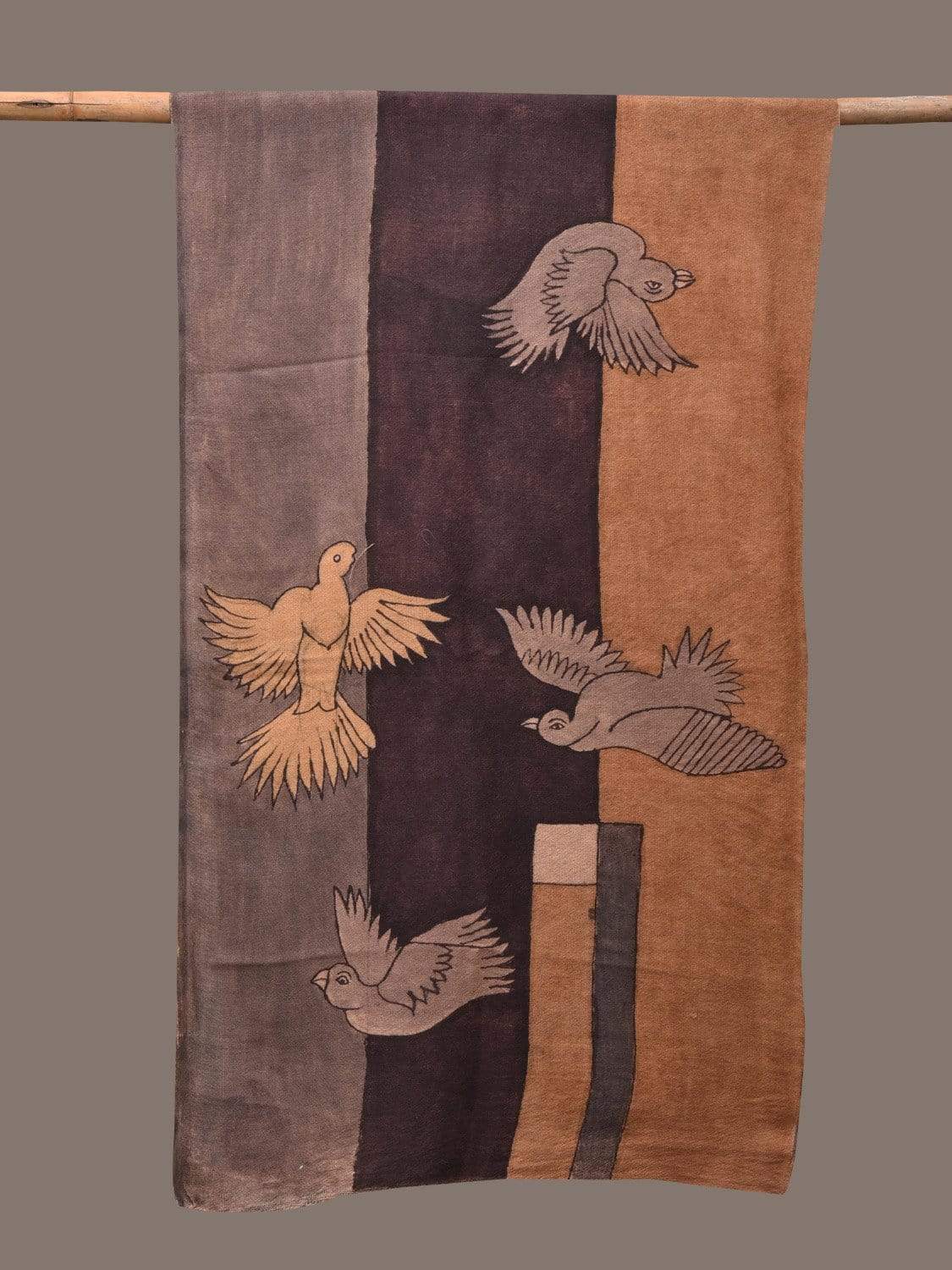 Multicolor Kalamkari Hand Painted Woolen Stole with Birds Design ds2347