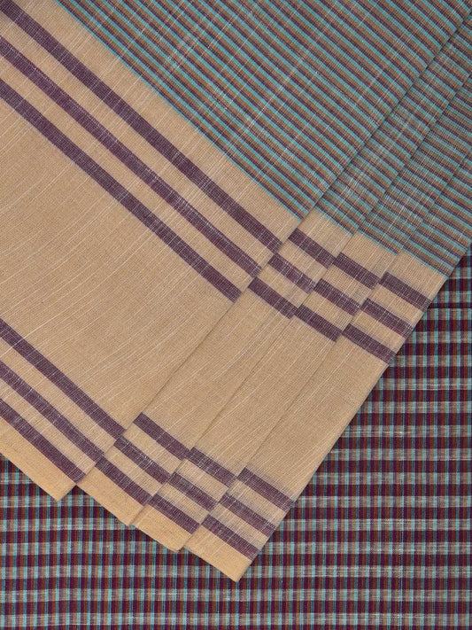 Multicolor Kanchipuram Cotton Saree with Strips Body Design k0605