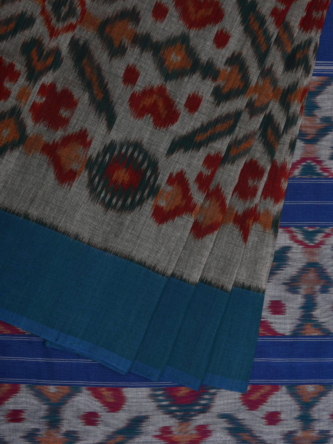 Multicolor Pochampally Ikat Cotton Handloom Saree with All Over Grill Design i0720