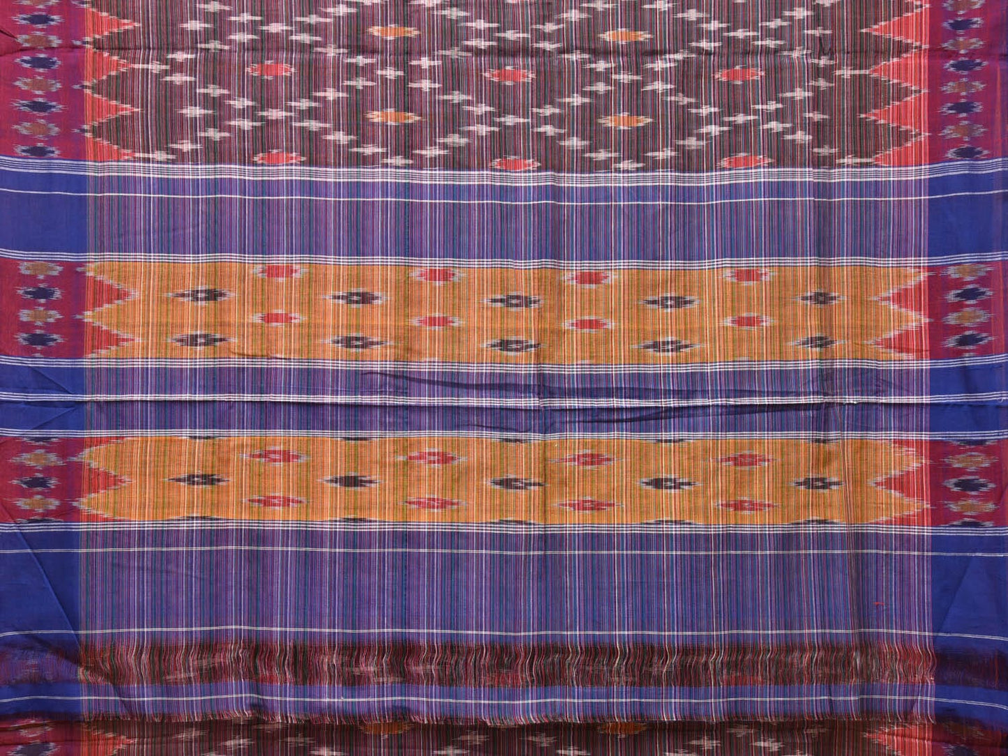 Multicolor Pochampally Ikat Cotton Handloom Saree with Grill Design No Blouse i0799