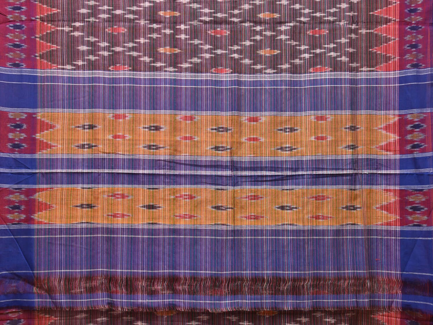 Multicolor Pochampally Ikat Cotton Handloom Saree with Grill Design No Blouse i0799