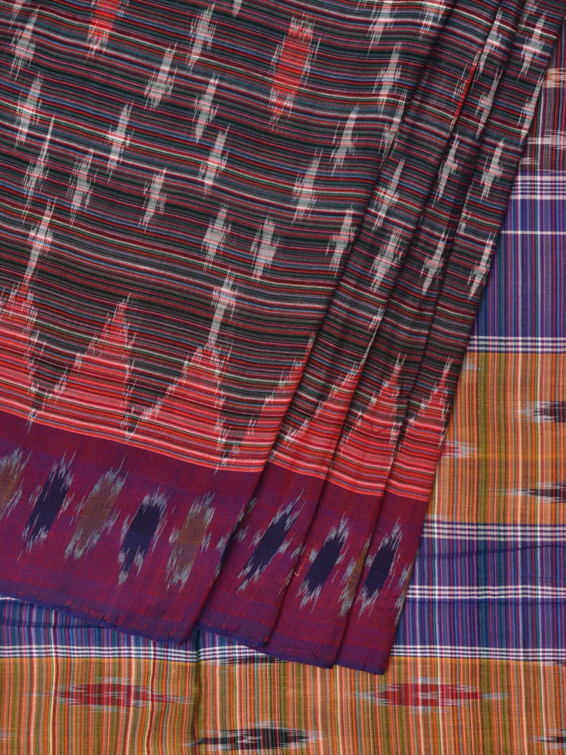 Multicolor Pochampally Ikat Cotton Handloom Saree with Grill Design No Blouse i0799