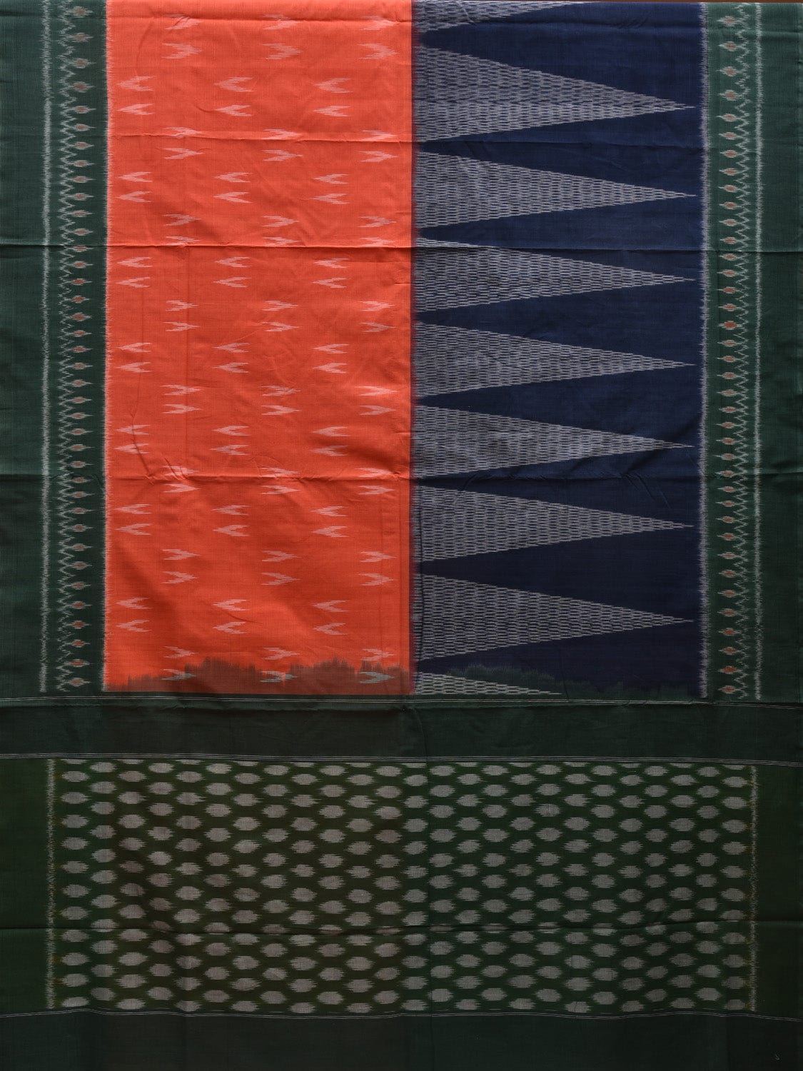 Multicolor Pochampally Ikat Cotton Handloom Saree with Half-Half Design i0667