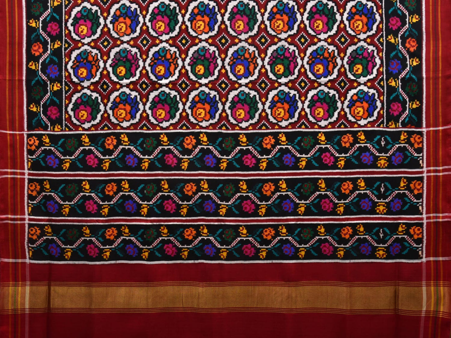 Multicolor Pochampally Ikat Silk Handloom Saree with Patola Design i0680 No Blouse