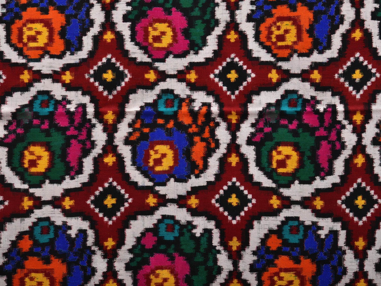 Multicolor Pochampally Ikat Silk Handloom Saree with Patola Design i0680 No Blouse