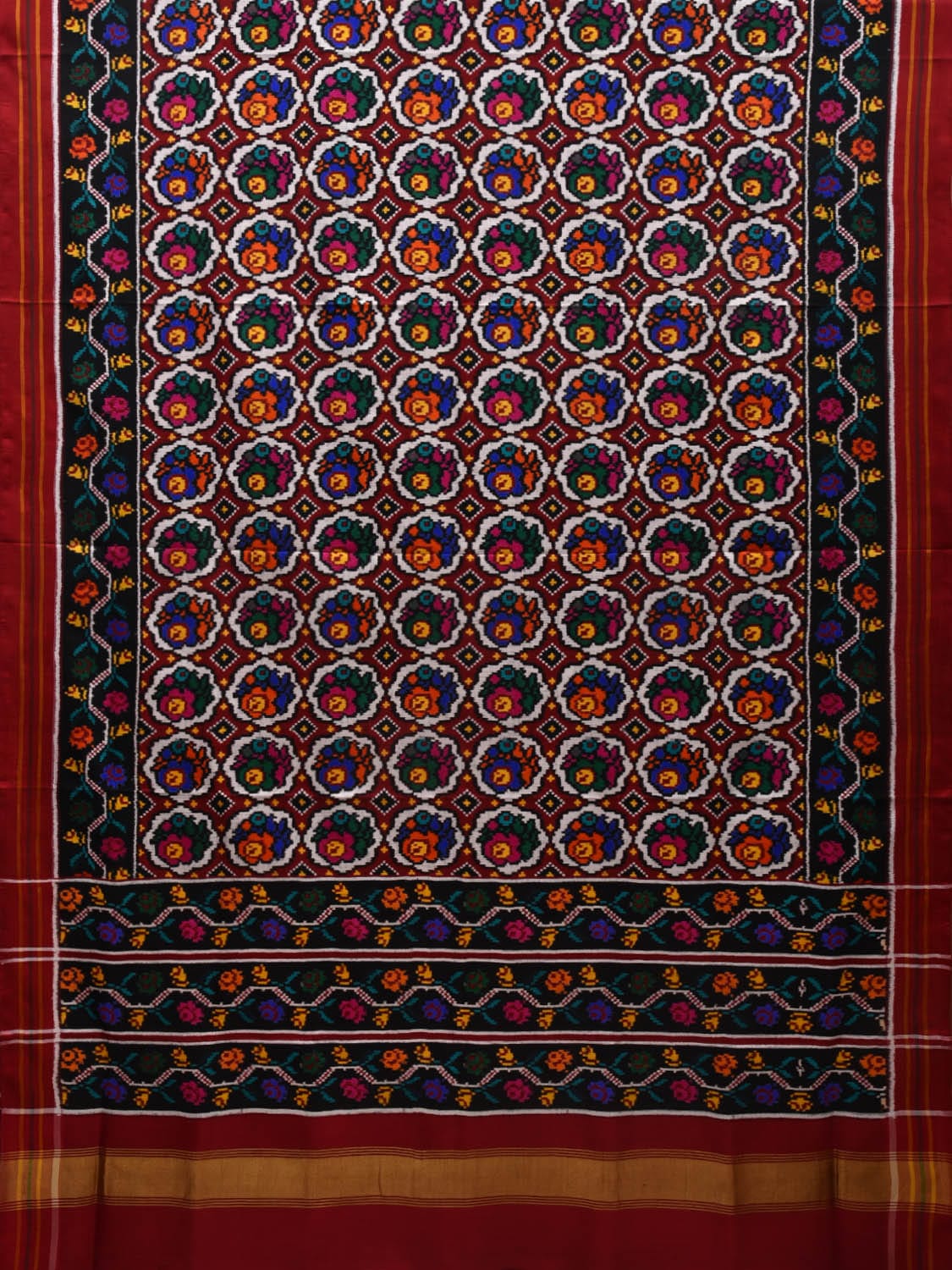 Multicolor Pochampally Ikat Silk Handloom Saree with Patola Design i0680 No Blouse