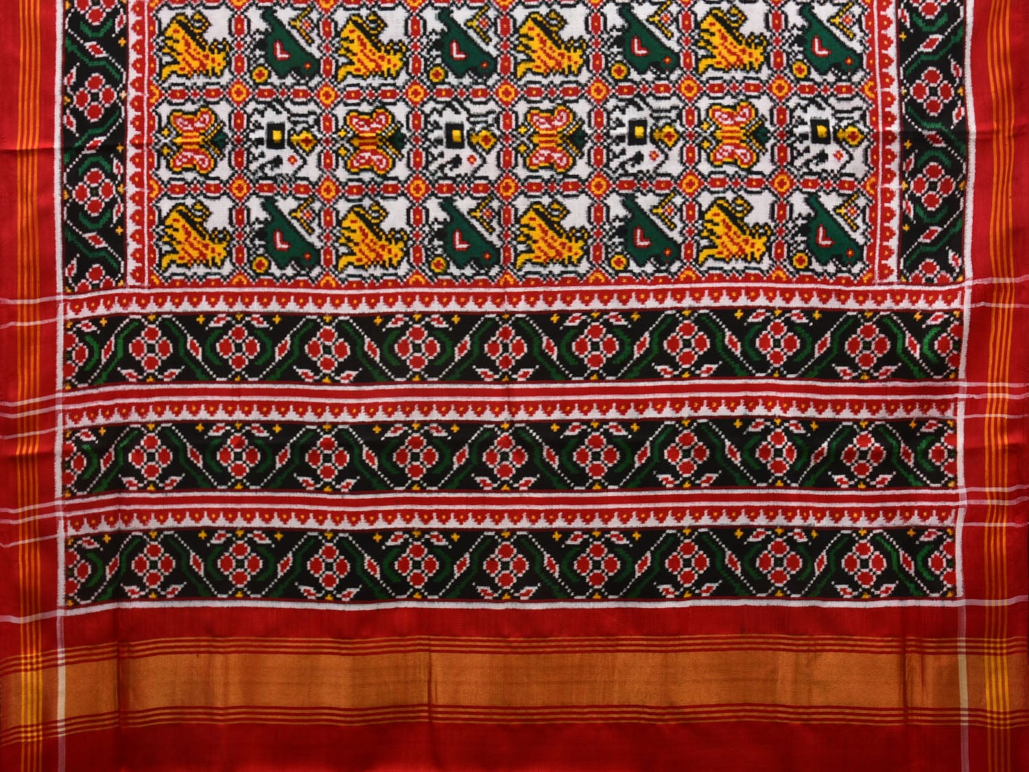 Multicolor Pochampally Ikat Silk Handloom Saree with Patola Design i0681 No Blouse