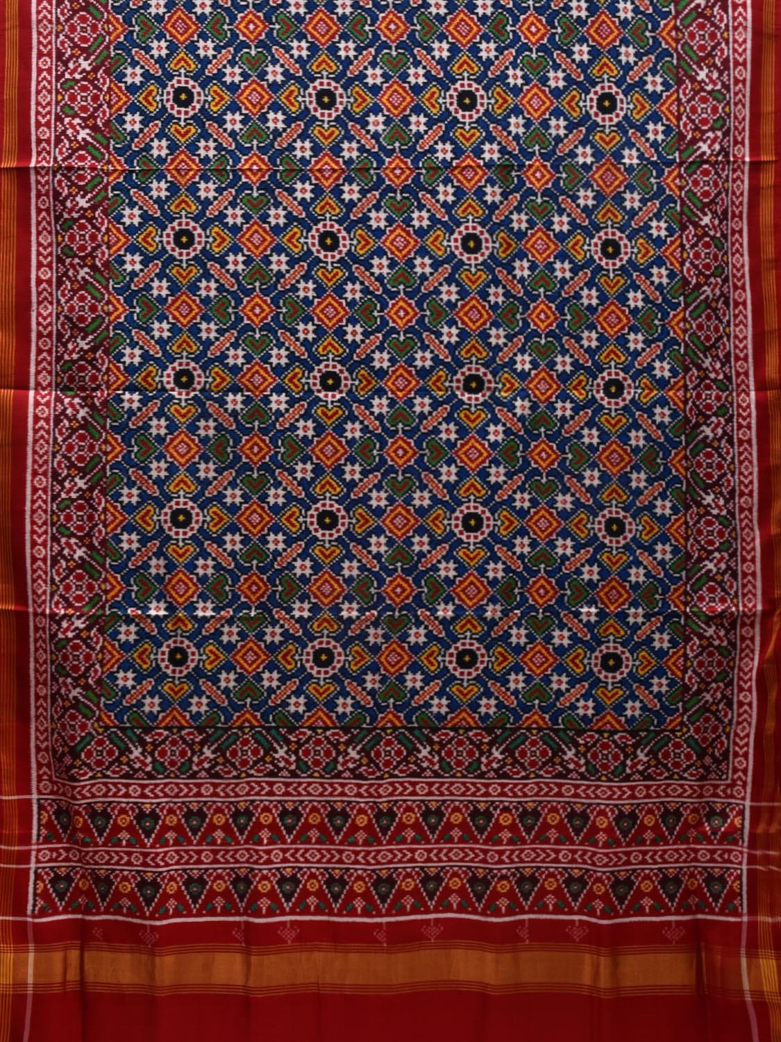 Multicolor Pochampally Ikat Silk Handloom Saree with Patola Design i0683 No Blouse