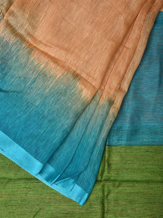 Multicolor Tussar Silk Handloom Saree with Contrast Border and Pallu Design o0428