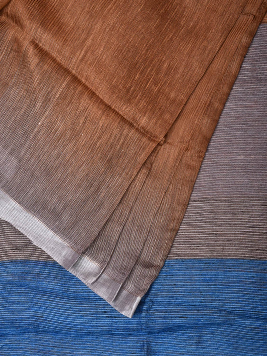 Multicolor Tussar Silk Handloom Saree with Contrast Border and Pallu Design o0435