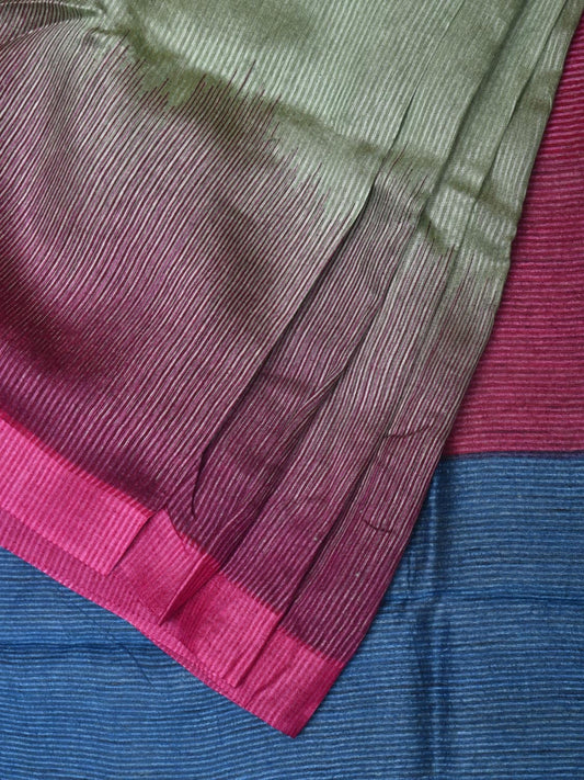 Multicolor Tussar Silk Handloom Saree with Contrast Border and Pallu Design o0437