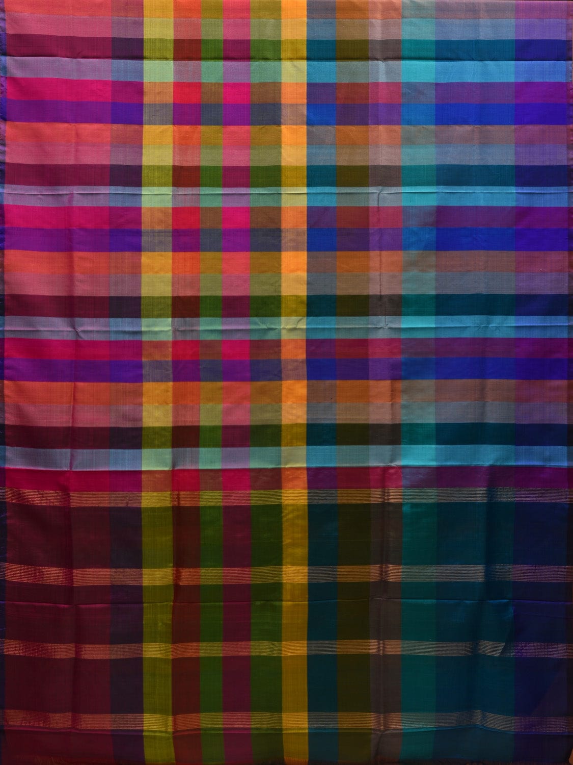 Multicolor Uppada Silk Handloom Saree with Checks and Strips Design u1874