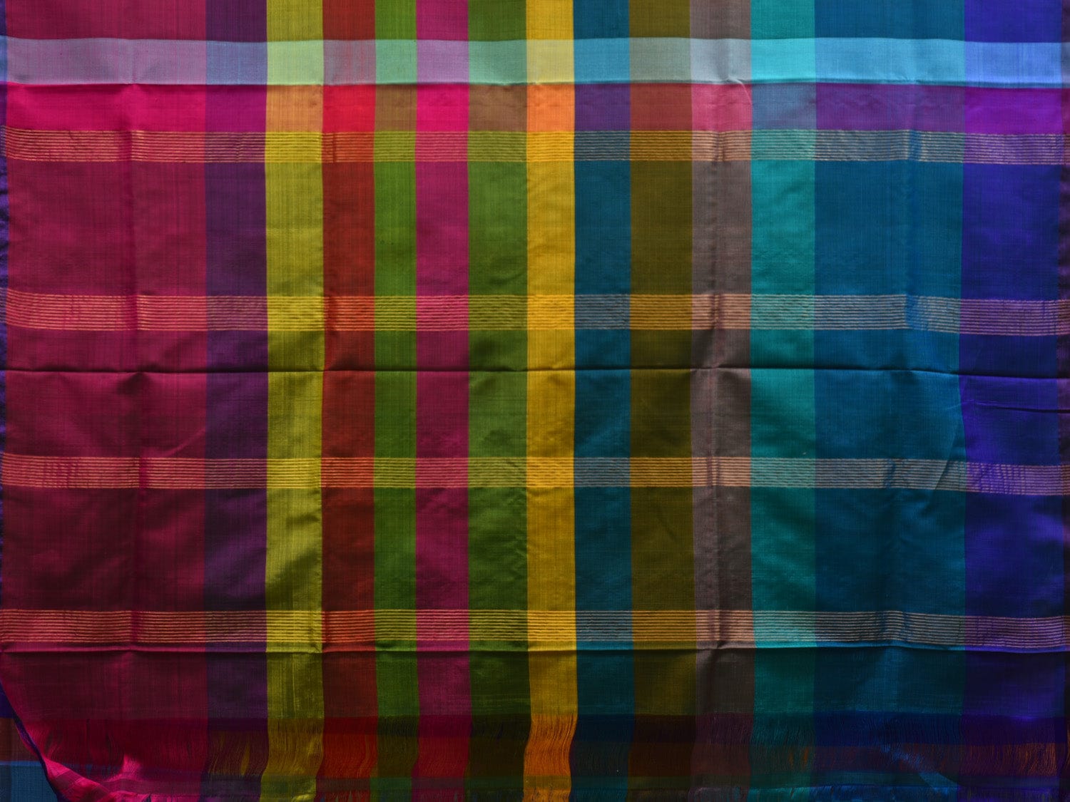 Multicolor Uppada Silk Handloom Saree with Checks and Strips Design u1874