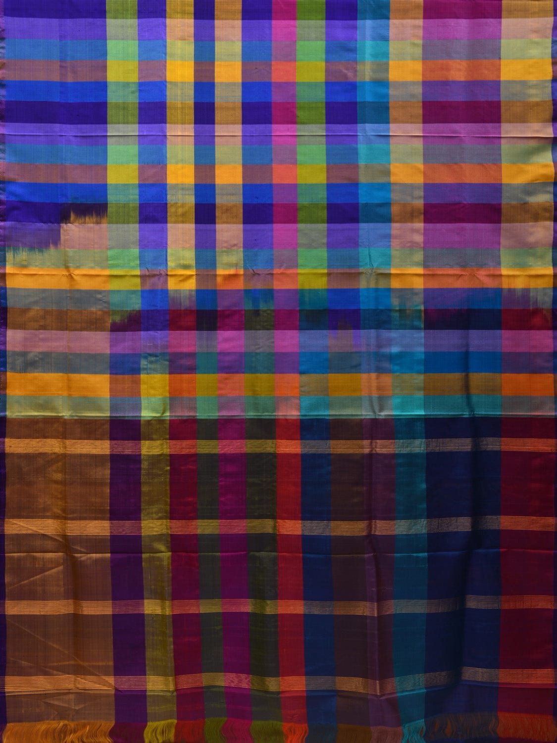 Multicolor Uppada Silk Handloom Saree with Checks and Strips Design u1876