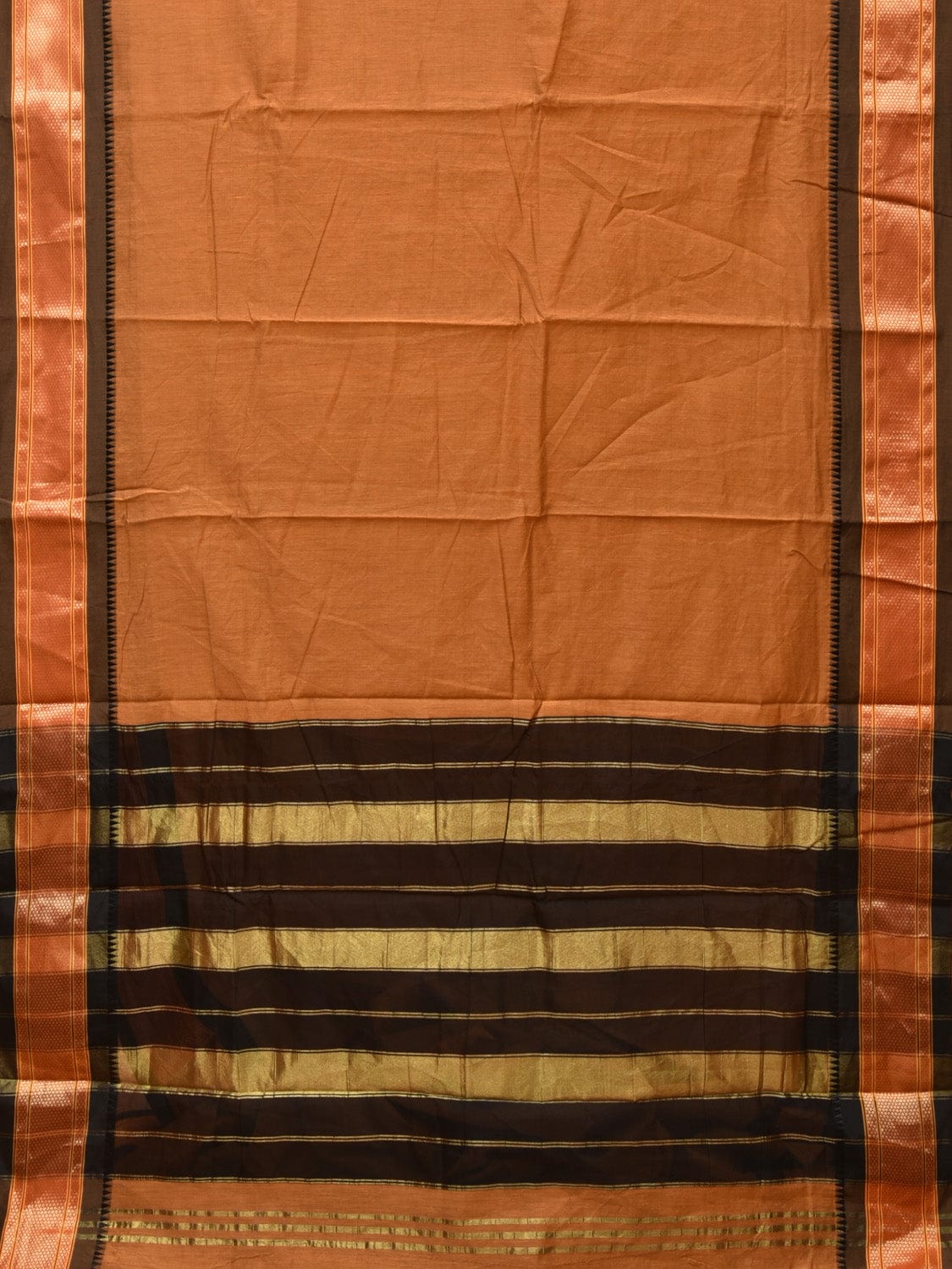 Mustard and Black Bamboo Cotton Plain Saree with Strips Pallu Design No Blouse bc0254