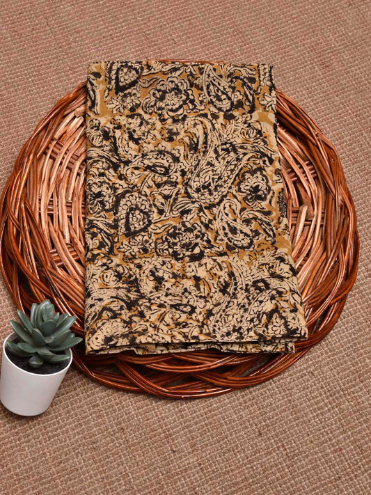 Mustard and Black Kalamkari Block Print Cotton Blouse with Pasley Design Length 1mt Width 44 Inches BL0135