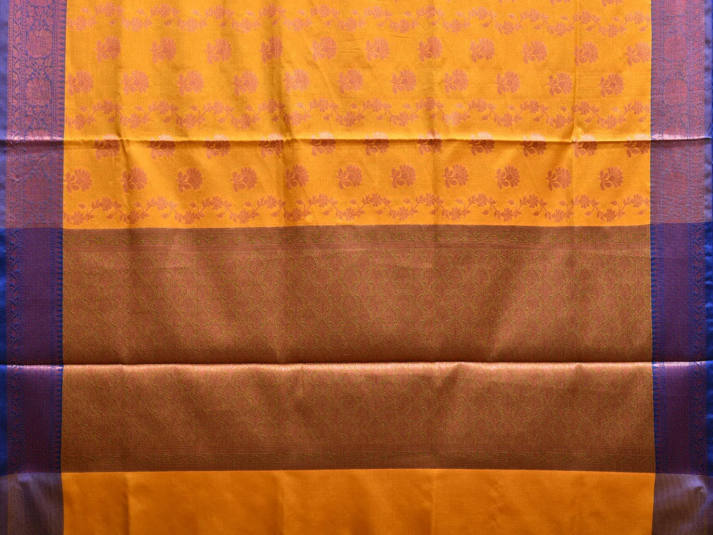 Mustard and Blue Banaras Katan Silk Saree with Border and Body Butta Design b0054ds