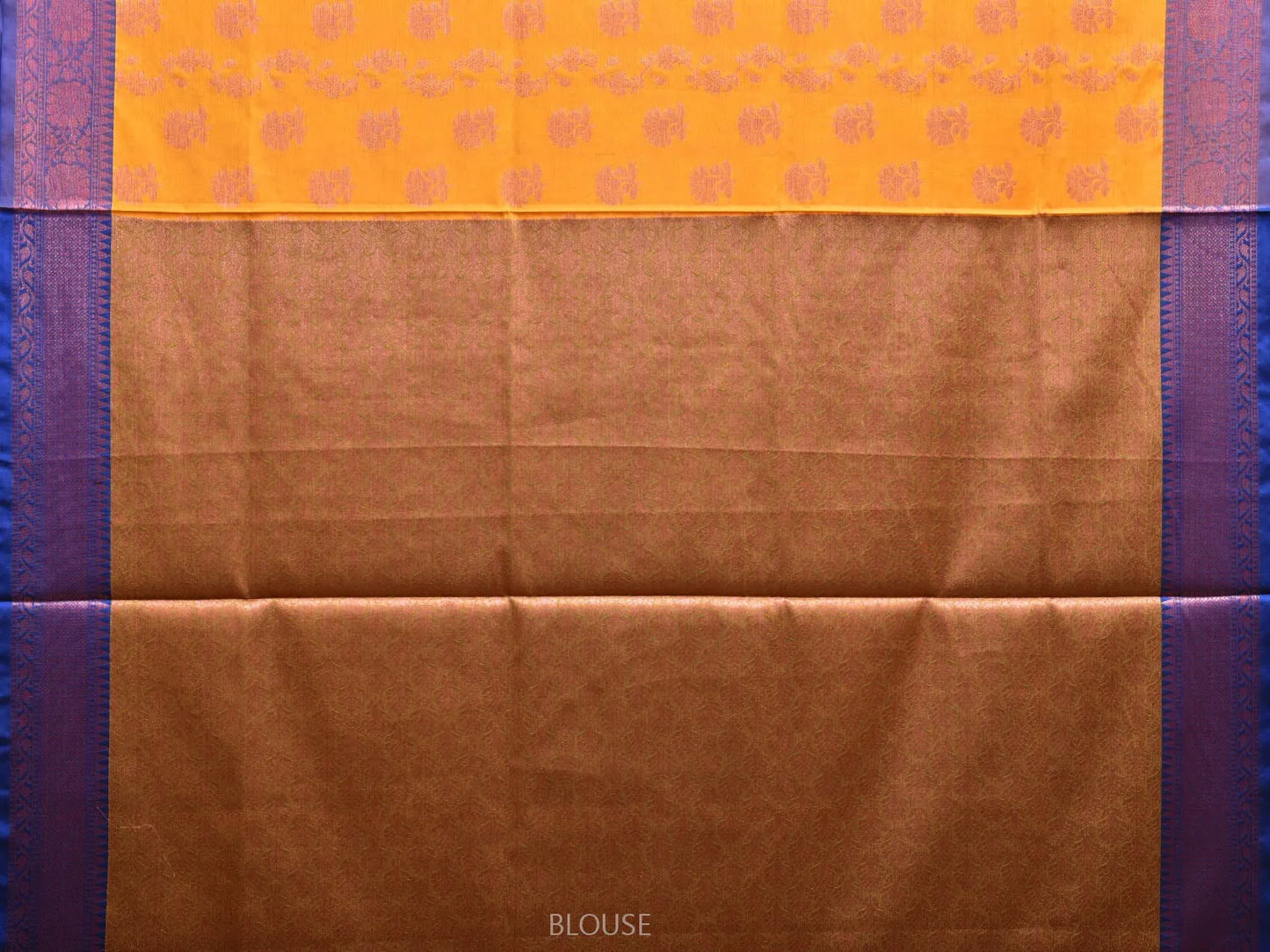 Mustard and Blue Banaras Katan Silk Saree with Border and Body Butta Design b0054ds