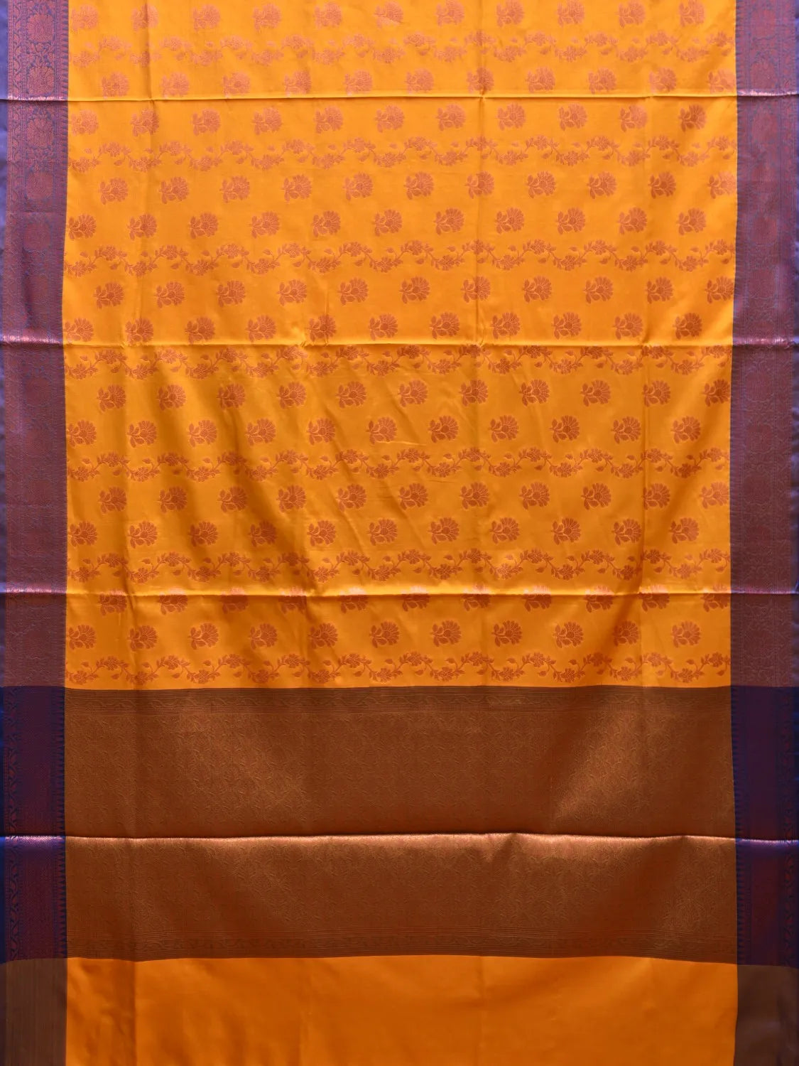 Mustard and Blue Banaras Katan Silk Saree with Border and Body Butta Design b0054ds